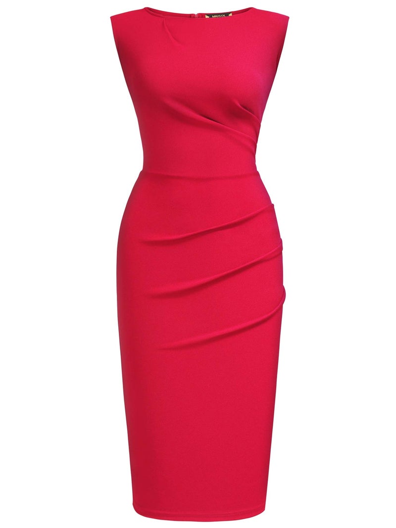 Miusol Women's Retro Ruffle Sleeveless Cocktail Pencil Dress (Small, Red) - Image 4